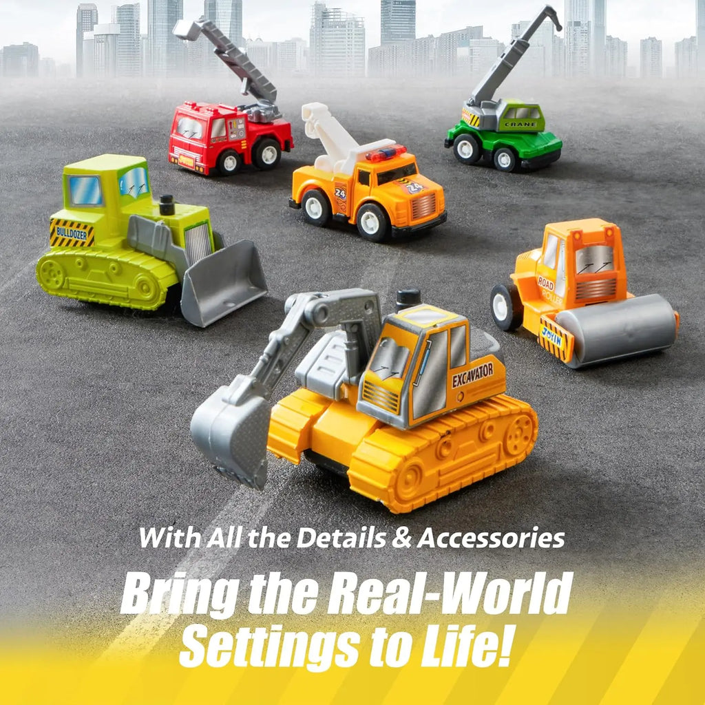 JOYFY 18 Pcs Pull Back City Cars and Trucks Toy Vehicles Set Friction Powered Cars for Kids Best Birthday Christmas Gifts