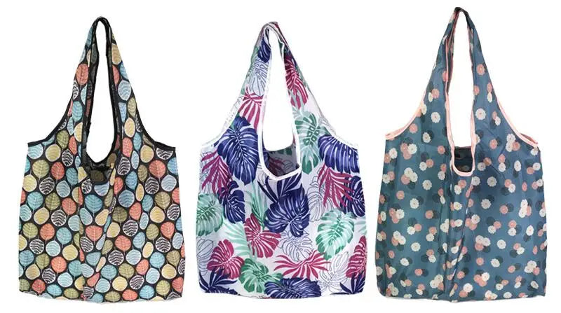 Women's Foldable Cat Flower Pattern Large Shopping Bag Washable Leopard Print Reusable Easy To Carry Capacity Handbags Pouch