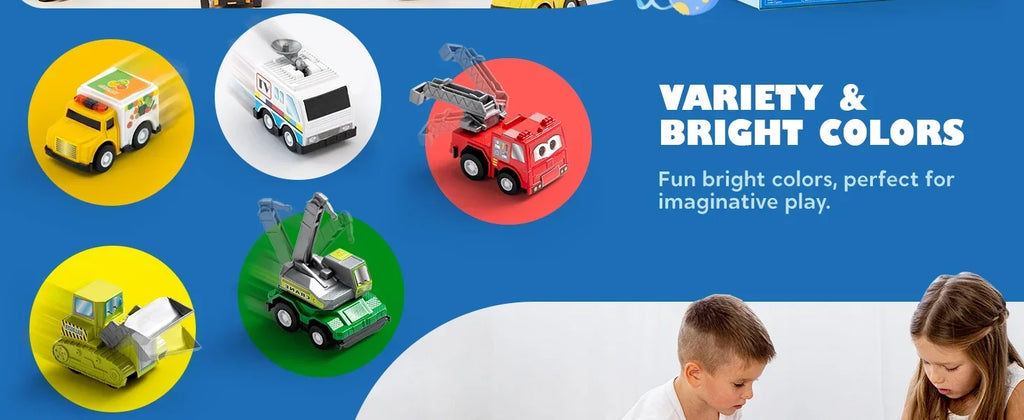 JOYFY 18 Pcs Pull Back City Cars and Trucks Toy Vehicles Set Friction Powered Cars for Kids Best Birthday Christmas Gifts