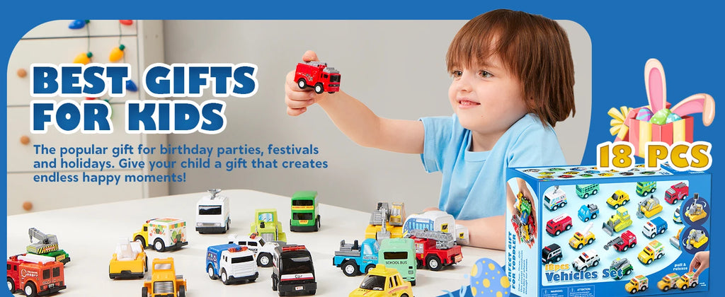 JOYFY 18 Pcs Pull Back City Cars and Trucks Toy Vehicles Set Friction Powered Cars for Kids Best Birthday Christmas Gifts