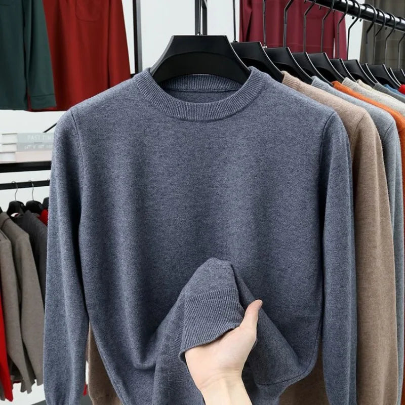 Men's Long Sleeve Knit Pullover Sweater Autumn Winter Soft Thermal Warm Classic Sweater Lightweight Black Light Gray Sweater