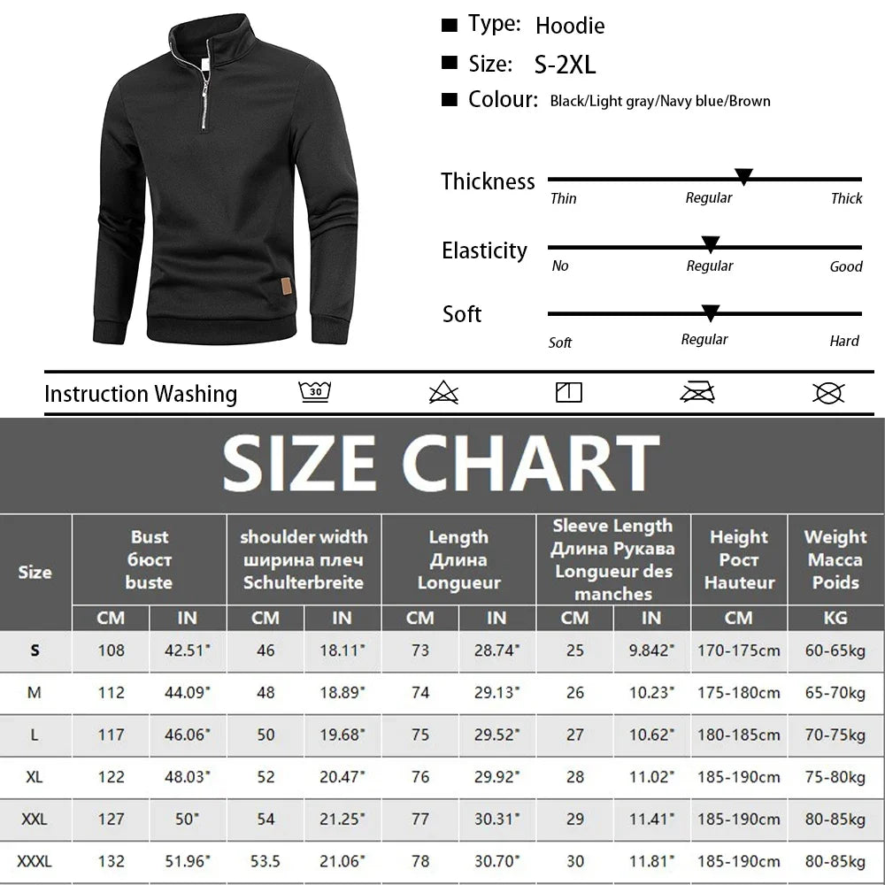 Autumn Men's Zipper Pullover Turtlenecks Warm Sweaters Solid Color Long Sleeved Fashion Male Casual Daily Sweatshirt Top