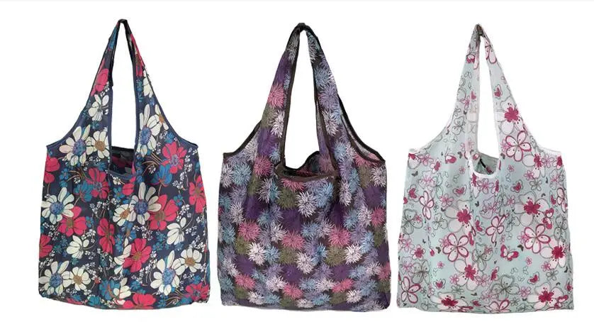 Women's Foldable Cat Flower Pattern Large Shopping Bag Washable Leopard Print Reusable Easy To Carry Capacity Handbags Pouch