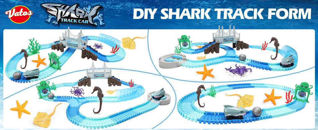 VATOS Track Toys Shark Race Car Toy for Boys Girls Age 3+ Bendable Flexible Racetrack Cars Ocean Train Toy STEM Educate Kid Set