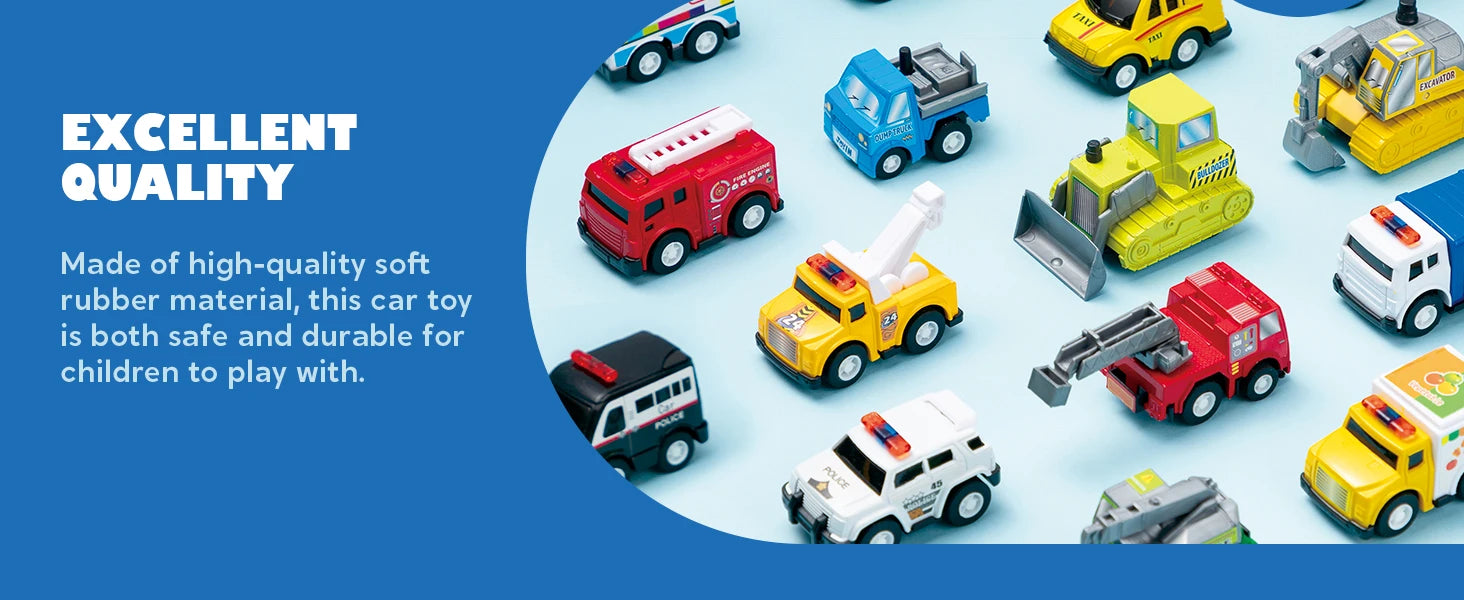 JOYFY 18 Pcs Pull Back City Cars and Trucks Toy Vehicles Set Friction Powered Cars for Kids Best Birthday Christmas Gifts