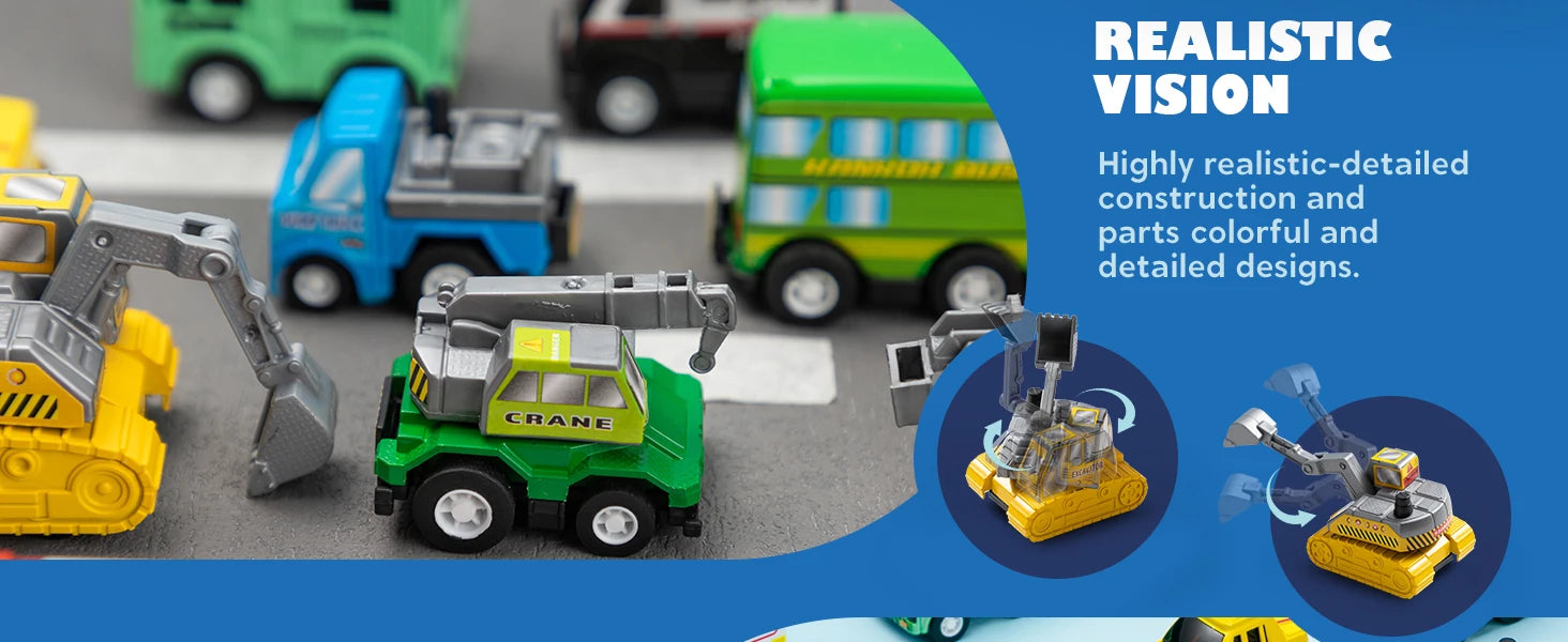 JOYFY 18 Pcs Pull Back City Cars and Trucks Toy Vehicles Set Friction Powered Cars for Kids Best Birthday Christmas Gifts