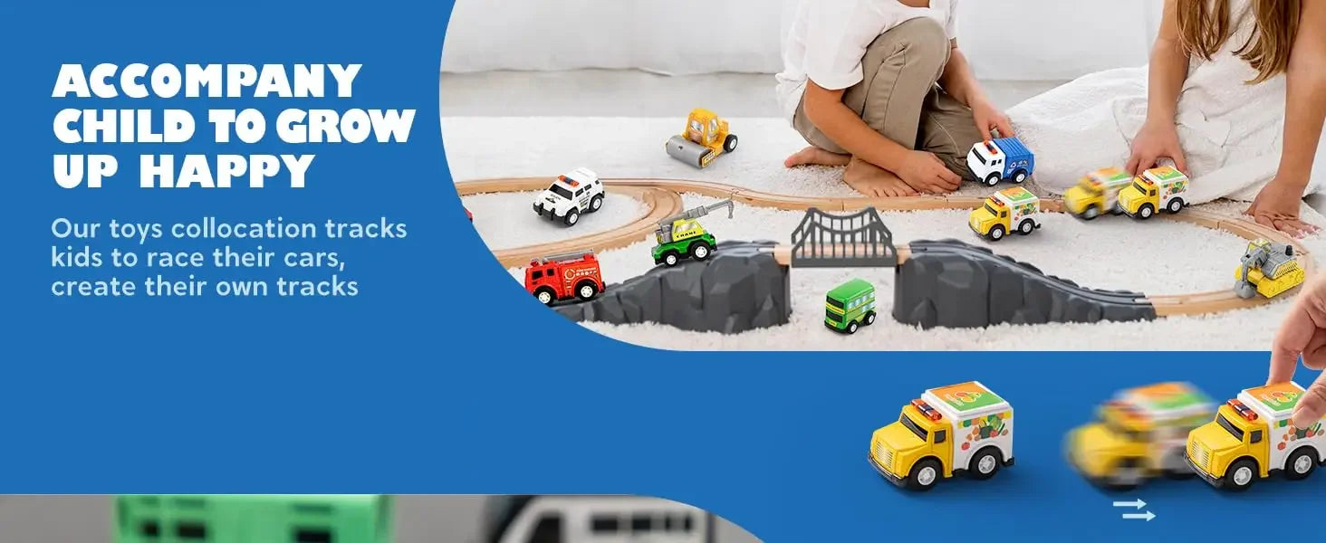 JOYFY 18 Pcs Pull Back City Cars and Trucks Toy Vehicles Set Friction Powered Cars for Kids Best Birthday Christmas Gifts